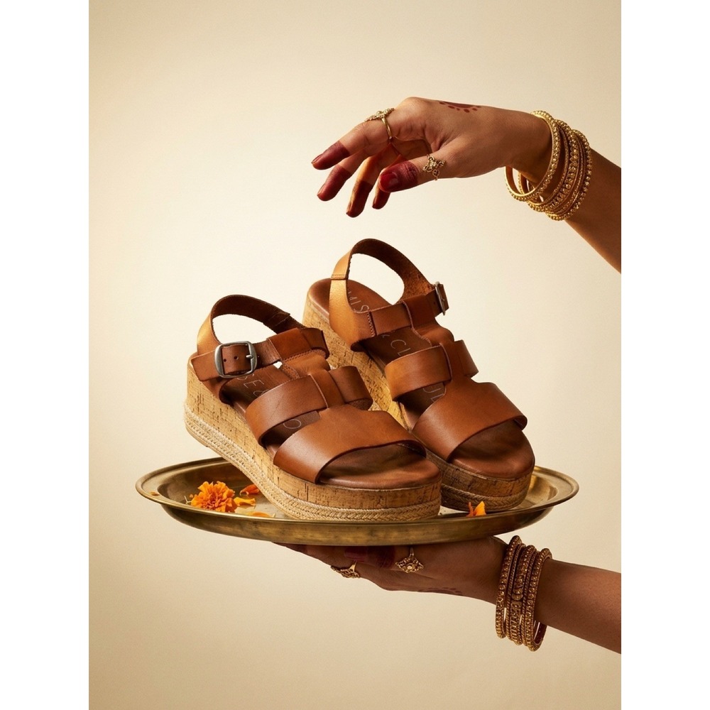 Musse & Cloud Brown Leather Strappy Wedge Sandals Ankle Strap Buckle EU 39